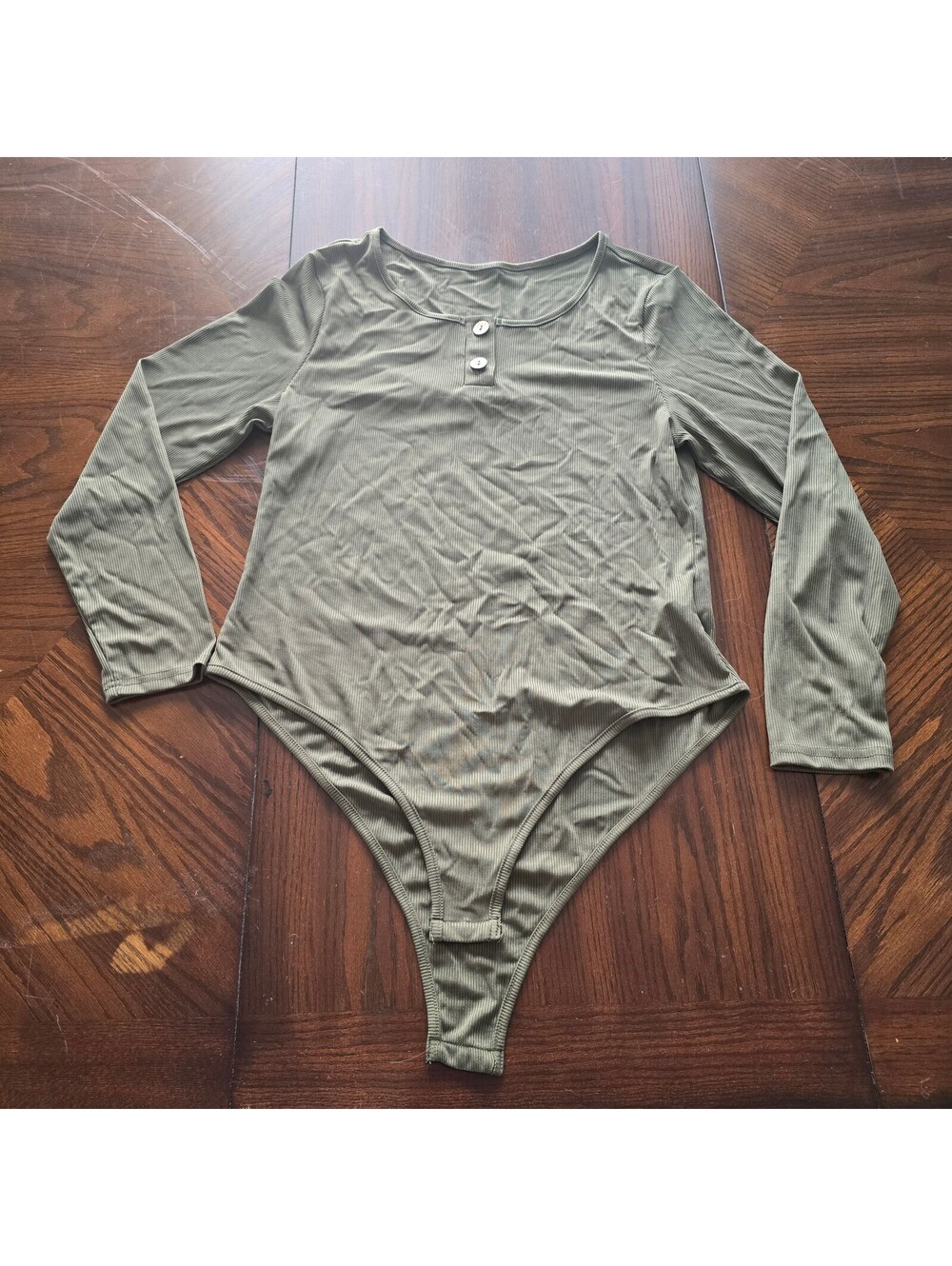 SHEIN olive henley long sleeve bodysuit womens 2XL